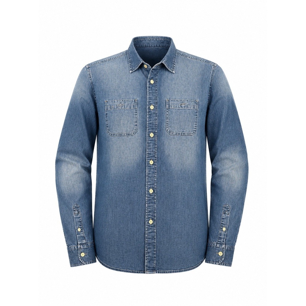 American Eagle Button Up Denim Shirt Men's XL Blue Retro Pearl Buttons Fade